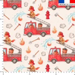 Coton écru motif animaux héroïques