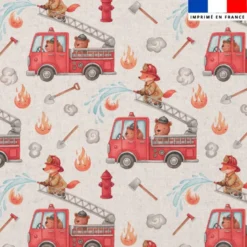 Coton écru motif animaux héroïques