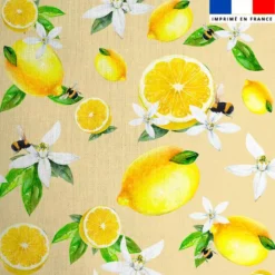 Coton jaune motif citron jaune et fleur de citronnier