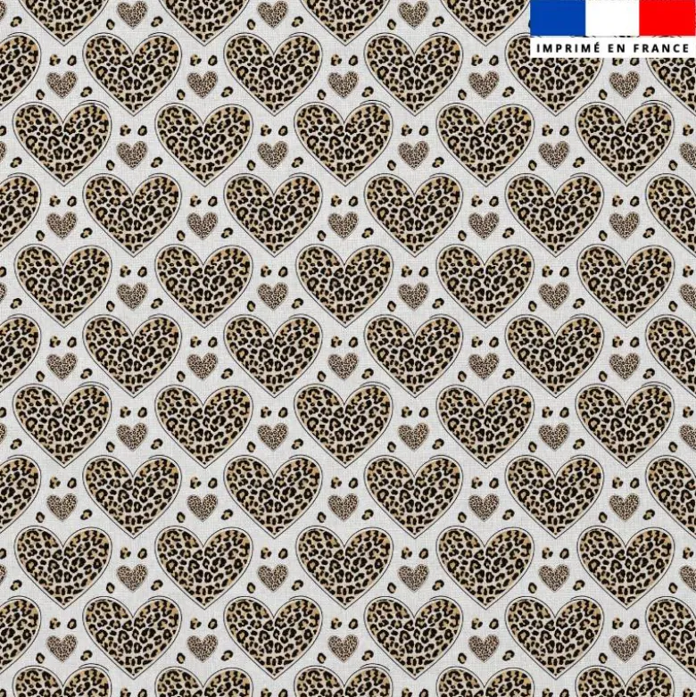 Coton motif coeur léopard