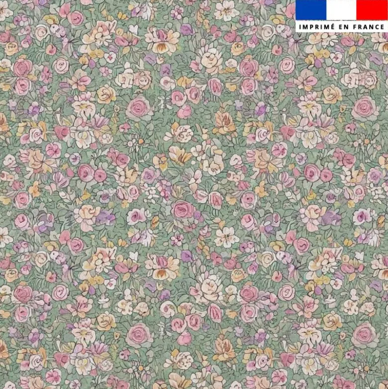 Coton motif petites fleurs champêtres multicolores