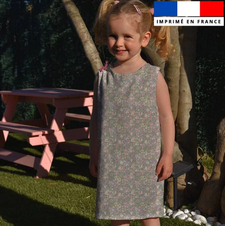 Coton motif petites fleurs champêtres multicolores