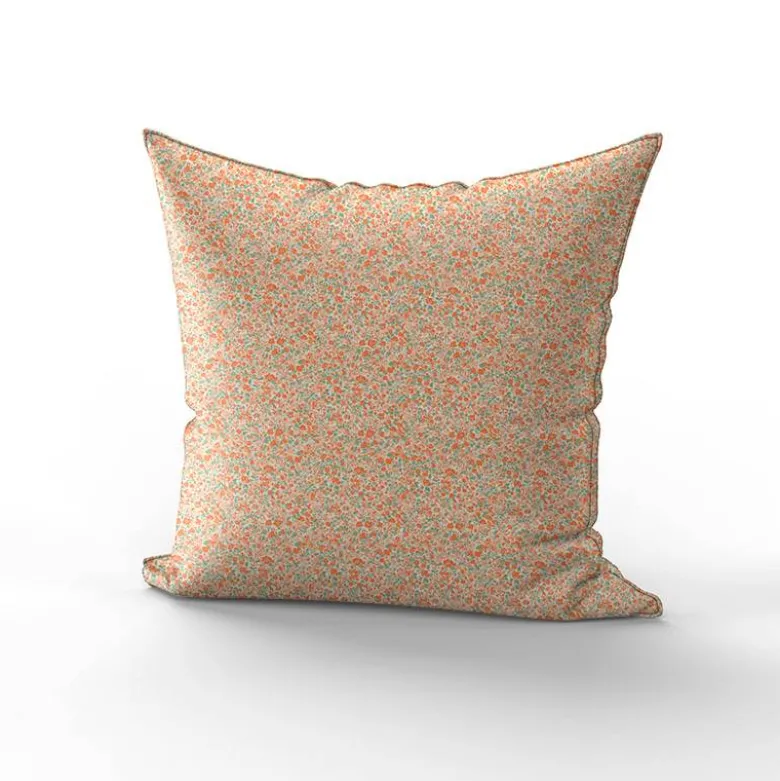 Coton motif petites fleurs rétro corail et vert doux