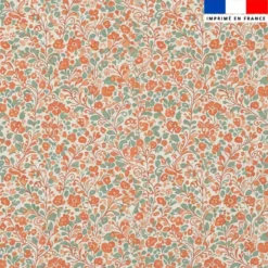 Coton motif petites fleurs rétro corail et vert doux