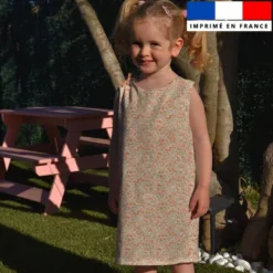 Coton motif petites fleurs rétro corail et vert doux