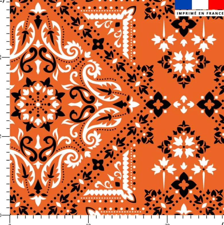 Coton orange motif grand bandana