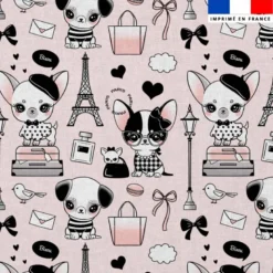 Coton rose motif chiens à Paris - Création Jolifox