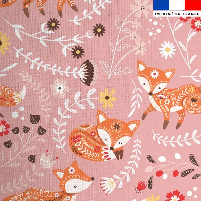 Coton rose motif folk fox