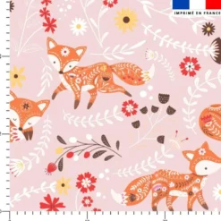 Coton rose motif folk fox