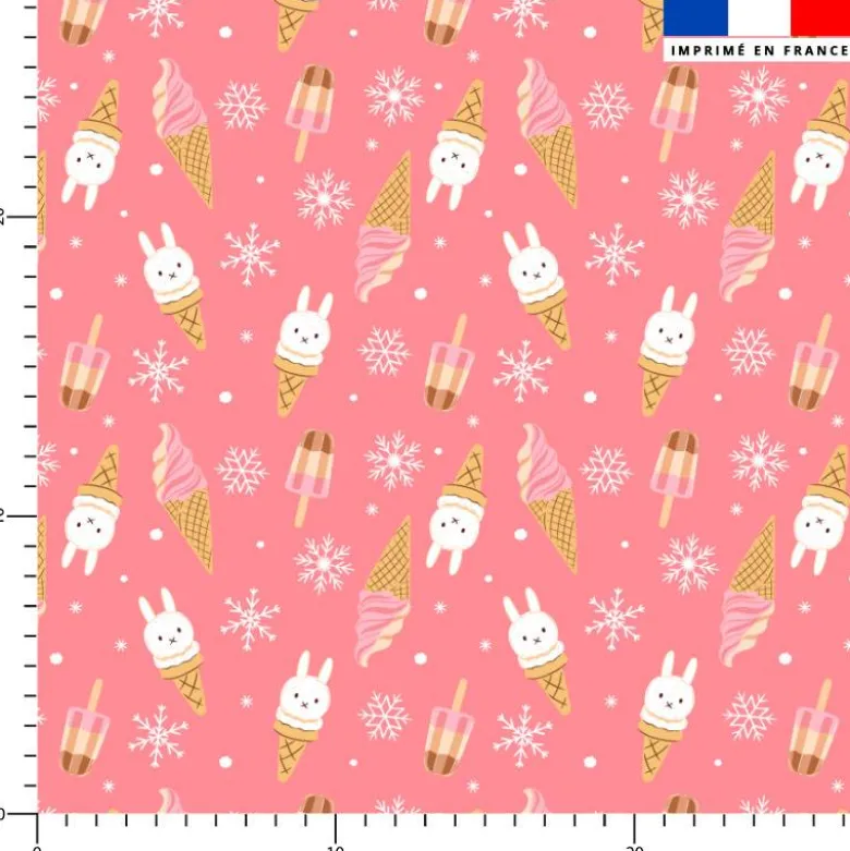 Coton rose motif lapin et ice cream