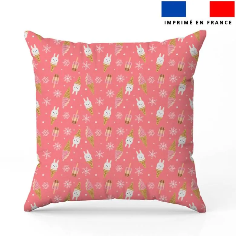 Coton rose motif lapin et ice cream