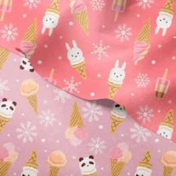 Coton rose motif lapin et ice cream