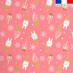 Coton rose motif lapin et ice cream