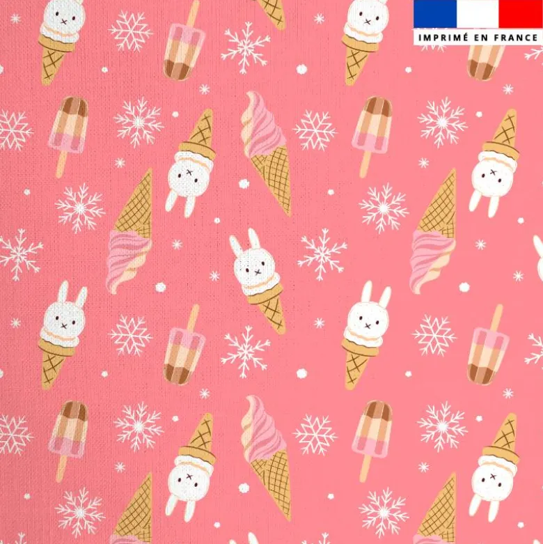 Coton rose motif lapin et ice cream
