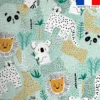 Coton vert d'eau motif jungle friends