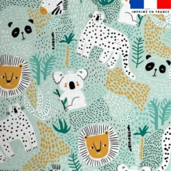 Coton vert d'eau motif jungle friends