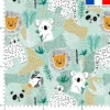 Coton vert d'eau motif jungle friends