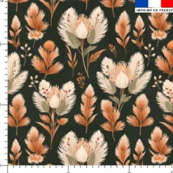 Coton vert foncé motif pampas et fleurs séchées