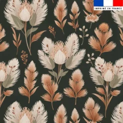 Coton vert foncé motif pampas et fleurs séchées