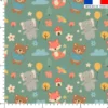 Coton vert motif animaux des bois effet cousu