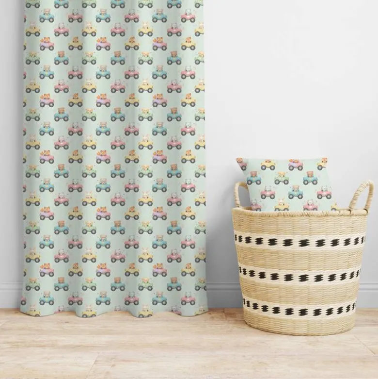 Coton vert pastel motif petits animaux conducteurs