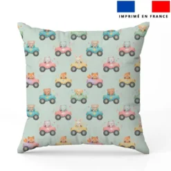 Coton vert pastel motif petits animaux conducteurs