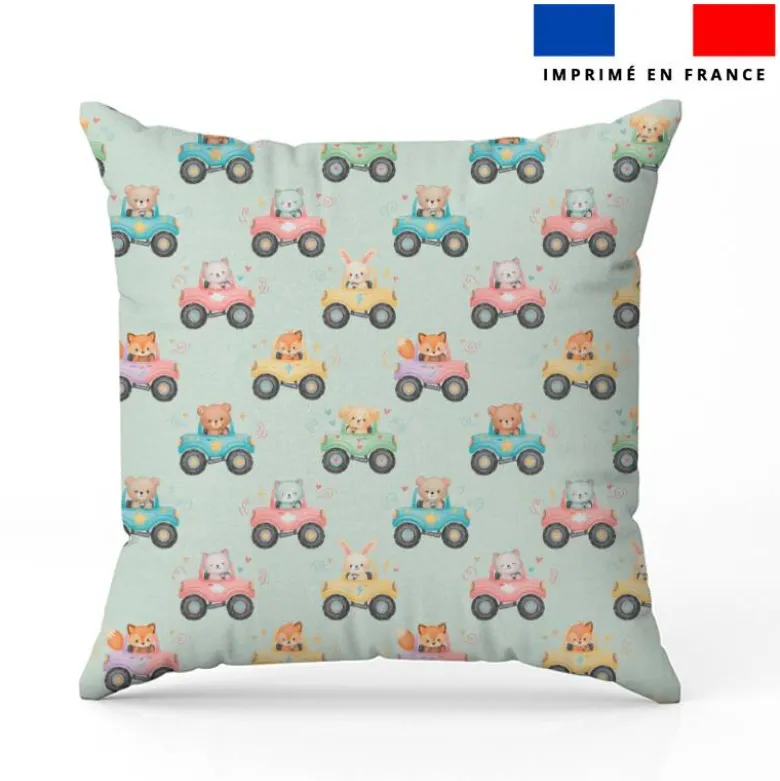Coton vert pastel motif petits animaux conducteurs