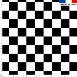 coupon - Coupon 100cm - Damier blanc - Fond noir - Velours blanc cassé 294 gr/m² - 146 cm