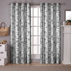 coupon - Coupon 150cm - Dessin visage au trait continu - Fond blanc - Velours blanc cassé 294 gr/m² - 146 cm