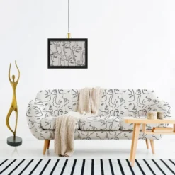 coupon - Coupon 150cm - Dessin visage au trait continu - Fond blanc - Velours blanc cassé 294 gr/m² - 146 cm