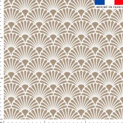 coupon - Coupon 150cm - Eventail japonais beige - Fond blanc - Tissu Venezia blanc cassé 180 gr/m² - 144 cm