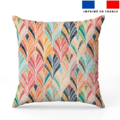 coupon - Coupon 100cm - Feuille bohème effet brodée multicolore - Fond blanc - Coton cretonne 156gr/m² - 148 cm