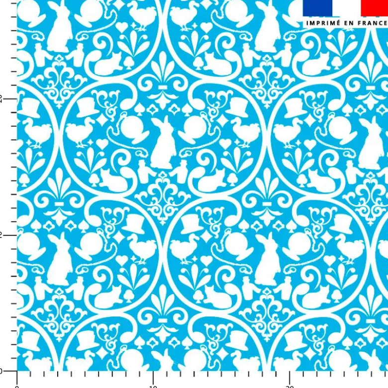 coupon - Coupon 100cm - Princesse des merveilles blanc - Fond bleu - Satin 110 gr/m² - 144 cm