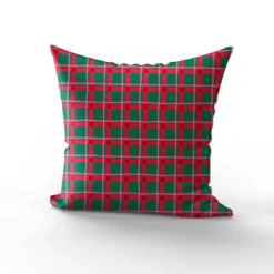 coupon - Coupon 130cm - Tartan rouge et rose - Fond vert - Burlington 170 gr/m² - 146 cm