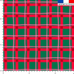 coupon - Coupon 130cm - Tartan rouge et rose - Fond vert - Burlington 170 gr/m² - 146 cm