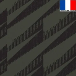 coupon - Coupon 110cm - Tissu occultant vert militaire motif hachures noires - Tissu occultant 250 gr/m² - 150 cm