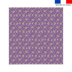 Coupon couverture bleu imprimé mini poule et oeufs de Pâques violet - Création Stillistic
