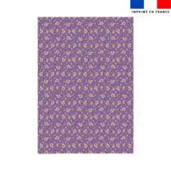 Coupon couverture bleu imprimé mini poule et oeufs de Pâques violet - Création Stillistic