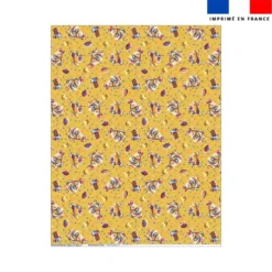 Coupon couverture bleu imprimé mini poule et oeufs de Pâques jaune - Création Stillistic