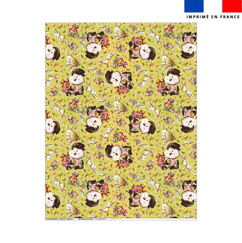Coupon couverture bleu imprimé mini mouton et oeufs de Pâques - Création Stillistic