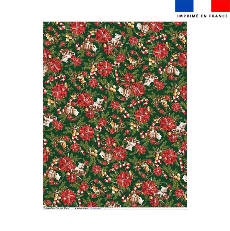 Coupon couverture imprimé animaux couronne et fleur de noel - Création Stillistic