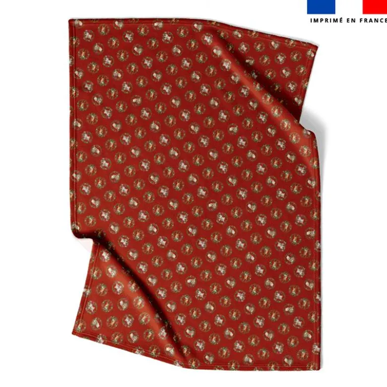 Coupon couverture imprimé animaux couronne de noel rouge - Création Stillistic
