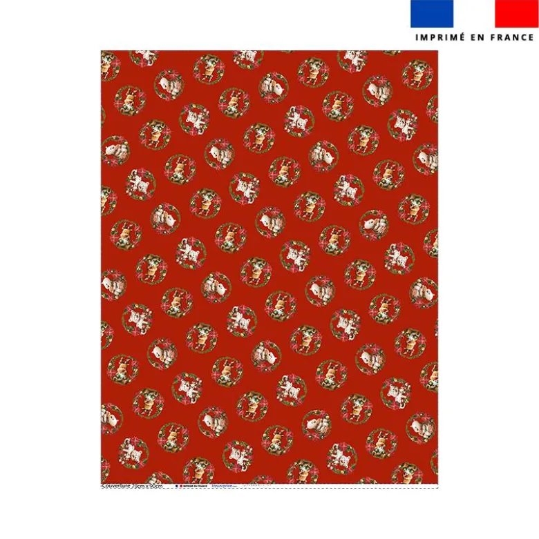 Coupon couverture imprimé animaux couronne de noel rouge - Création Stillistic