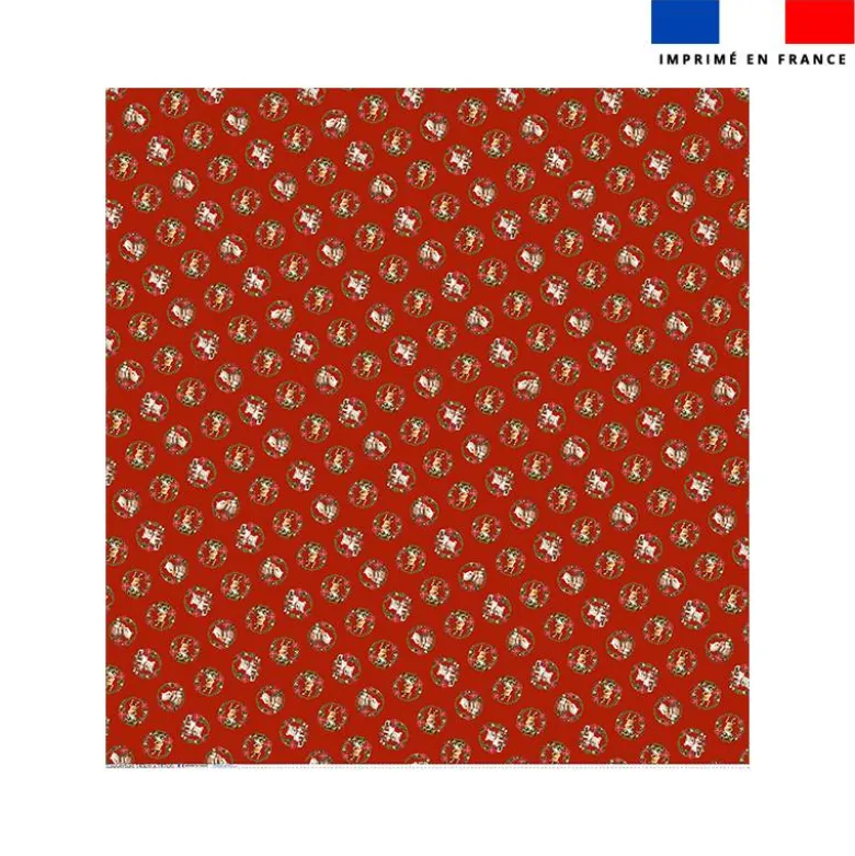 Coupon couverture imprimé animaux couronne de noel rouge - Création Stillistic