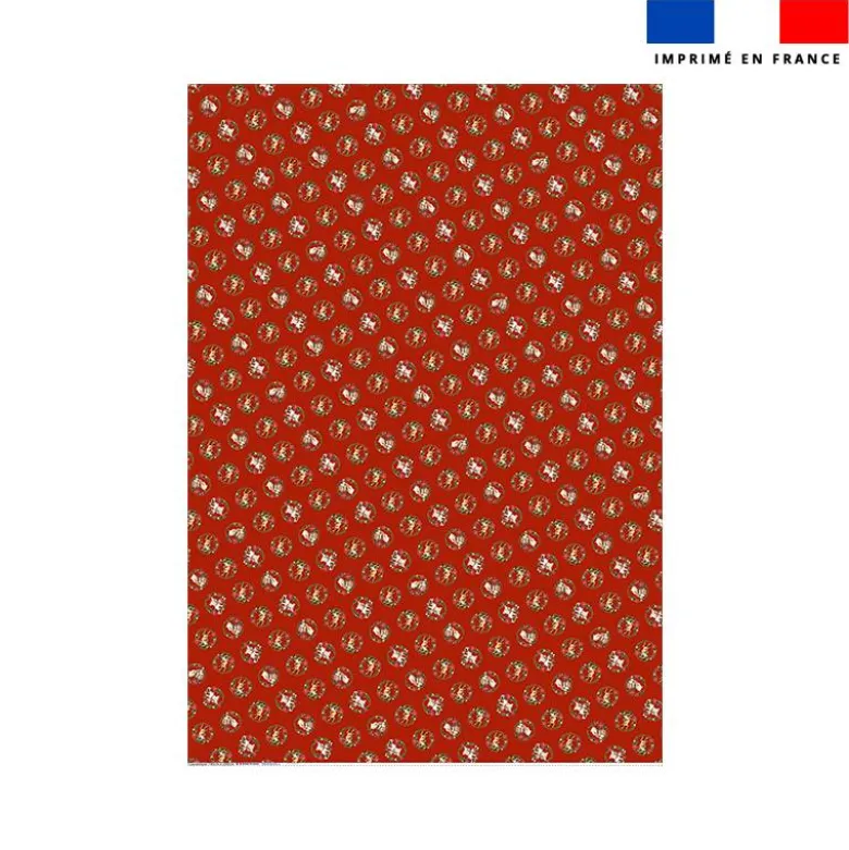Coupon couverture imprimé animaux couronne de noel rouge - Création Stillistic