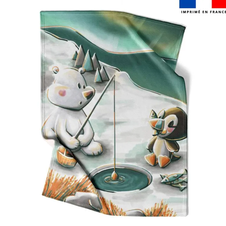 Coupon couverture imprimé animaux du froid Ours et Macareux - Création Stillistic