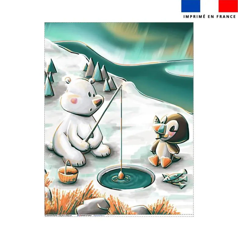 Coupon couverture imprimé animaux du froid Ours et Macareux - Création Stillistic