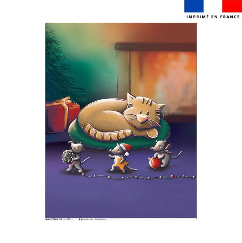 Coupon couverture imprimé chat et souris de noel - Création Stillistic