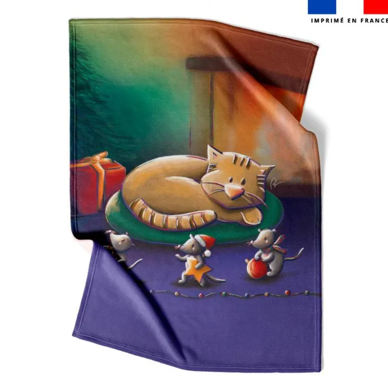 Coupon couverture imprimé chat et souris de noel - Création Stillistic