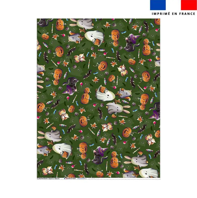 Coupon couverture imprimé fantômes vert - Création Stillistic